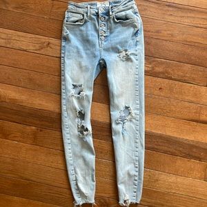 Free People High Rise Distressed Skinny Jegging